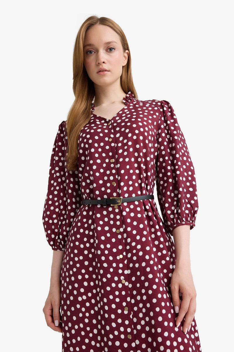 DeFacto Red Woman Relax Fit V-Neck Polka Dot Half Sleeve Dress Casual - Image 5